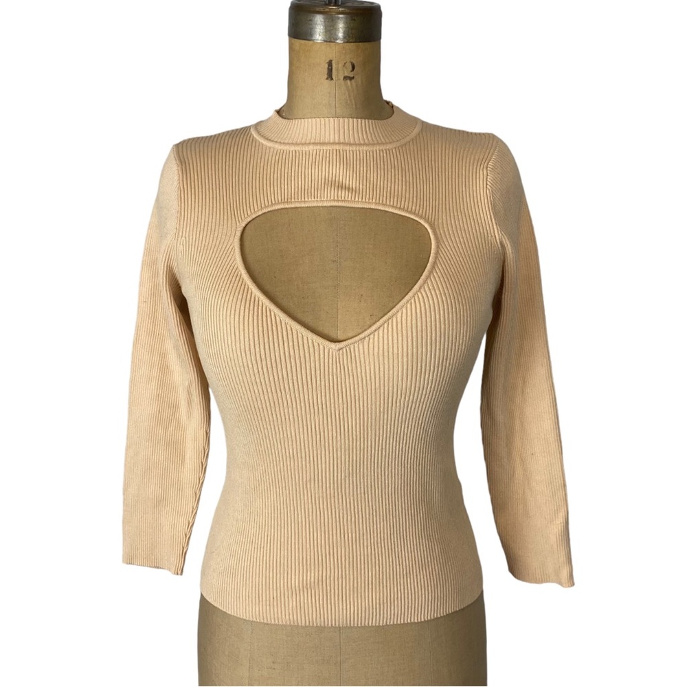 🌷 Zara Beige Ribbed Knit Cutout Sweater Size M
